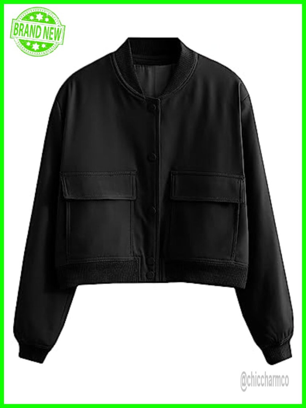 SCUSTY Women's Button Down Bomber Jacket Drop Shoulder Cropped Coat Outwear